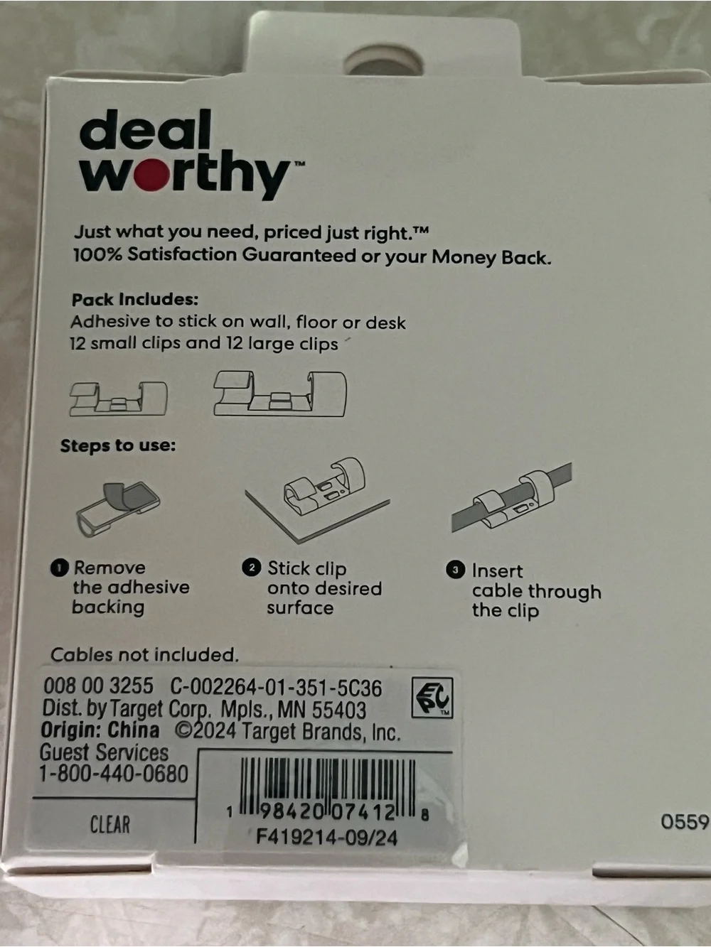 deaworthy 24-Count Cable Management Clips - White Packaging